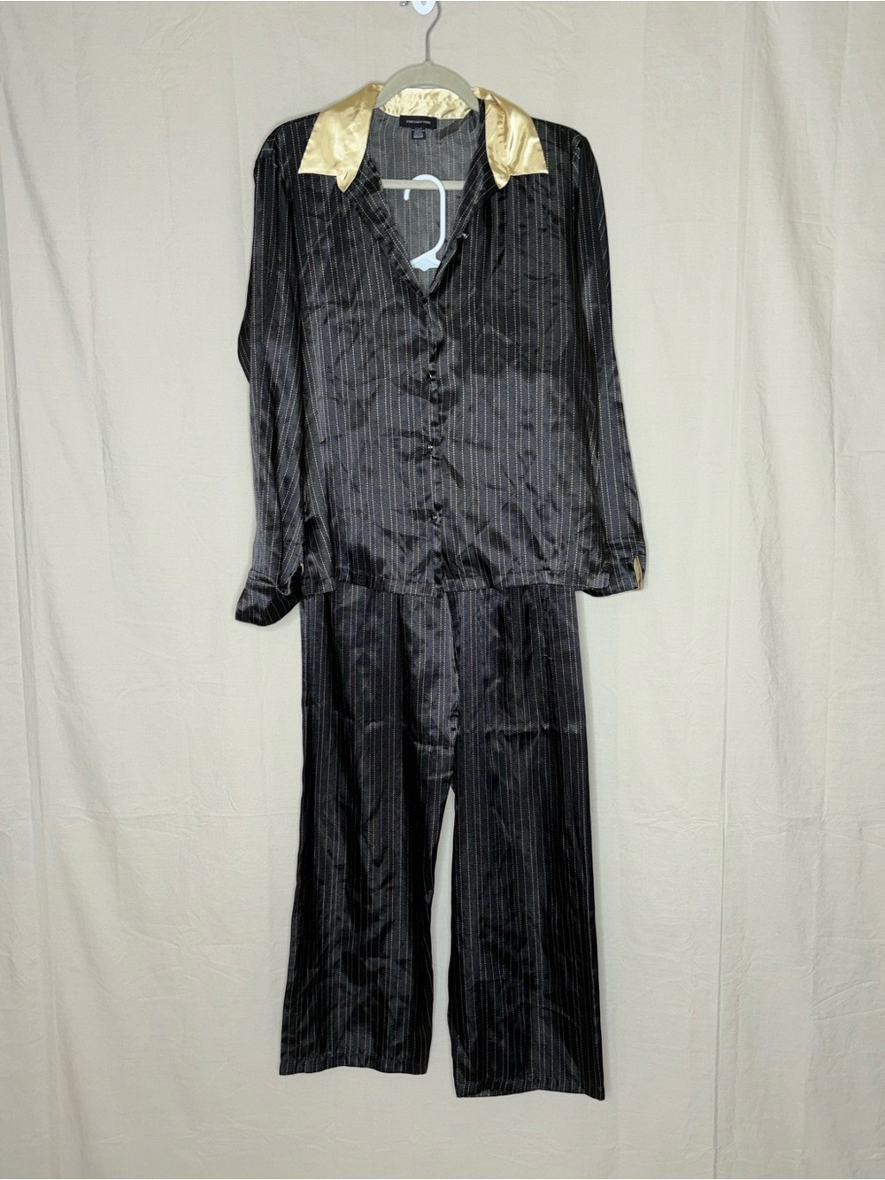 Jones New York Black Pinstripe Pajama Set with Gold Trim